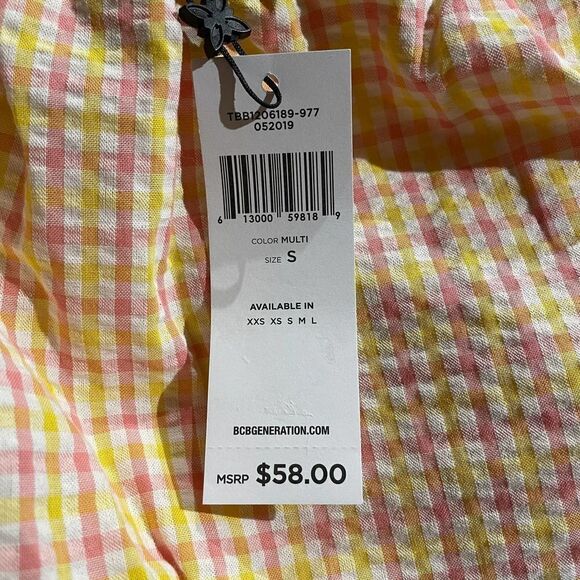 NWT BCBGeneration Yellow Pink Checkered Crop Top Size Small - Picture 6 of 10